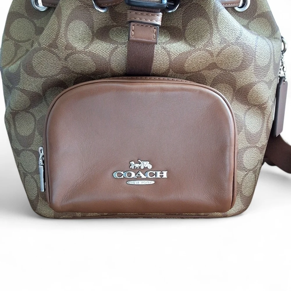 Coach Signature Sierra Drawstring Backpack Khaki/Saddle EUC